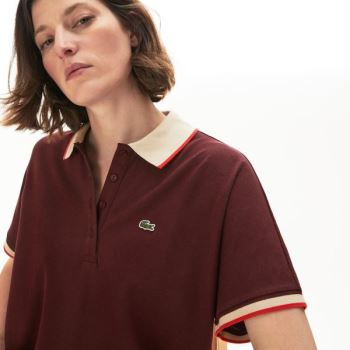 Lacoste Relaxed Fit Cotton Polo Dámské - Polo Tmavě Červené / Béžový / Červené | CZ-bAuAxA